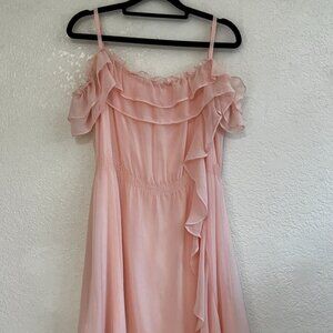 Soft Peach Flutter Sleeve Ruffle Accents Layered Slip Fairy Dress Size Small